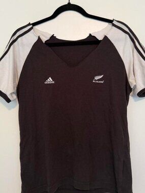 Vintage Adidas All Blacks rugby shirt in black & brown